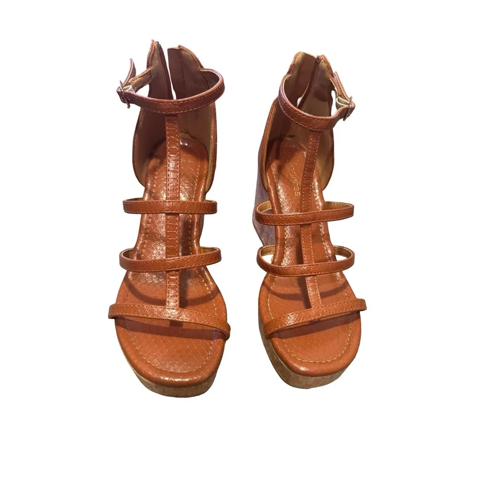 Like new SuperCush Ava Python Cork‎ Wedge in brown sz 6